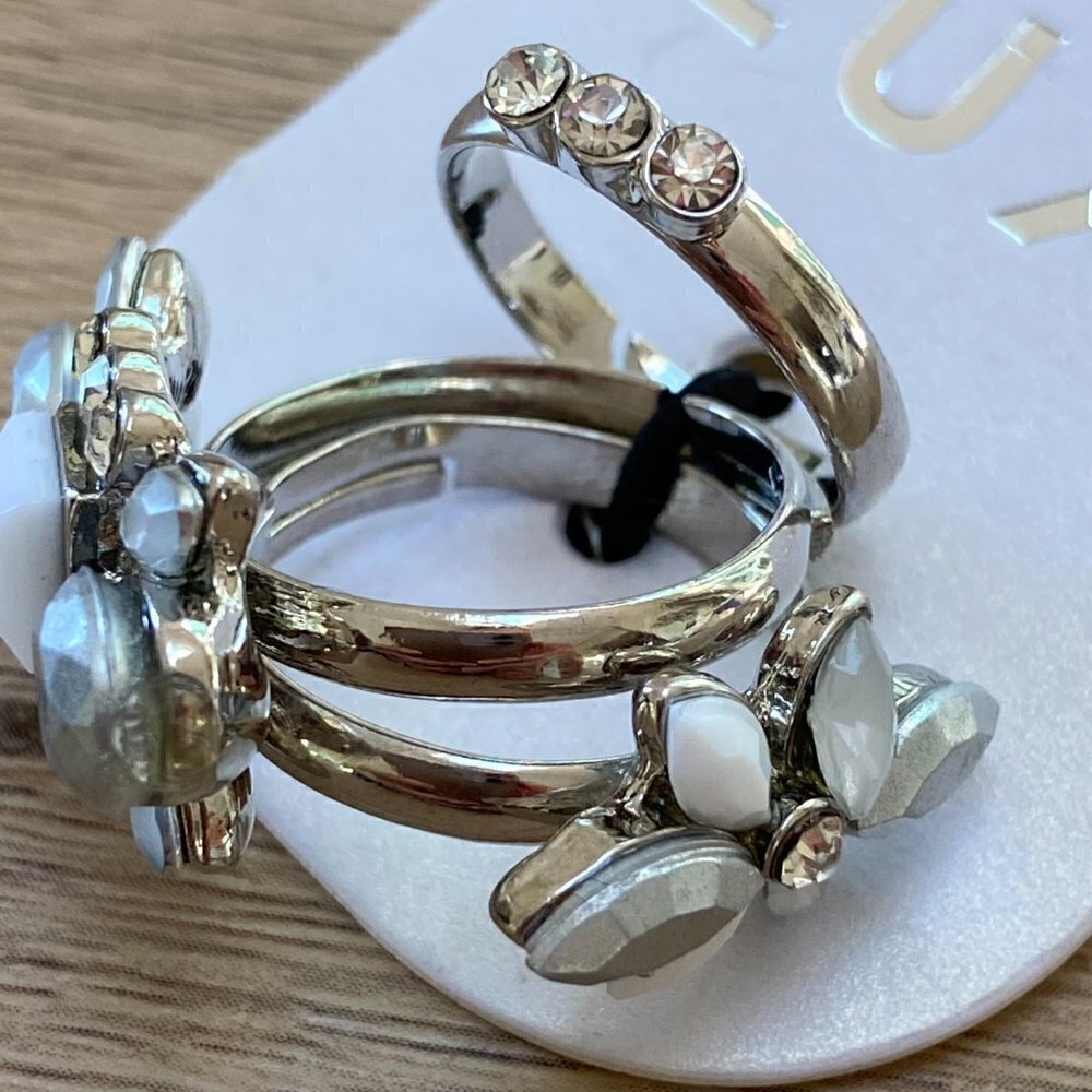 LUXE sparkle three ring set, silver